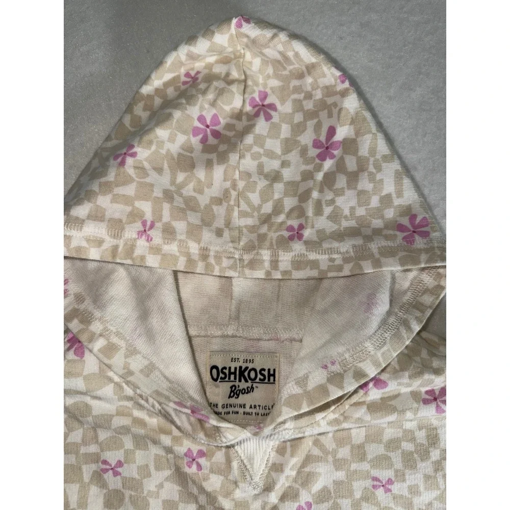 OshKosh Bgosh Girls Size 7 Tan and Pink Floral Pullover Hoodie Sweatshirt